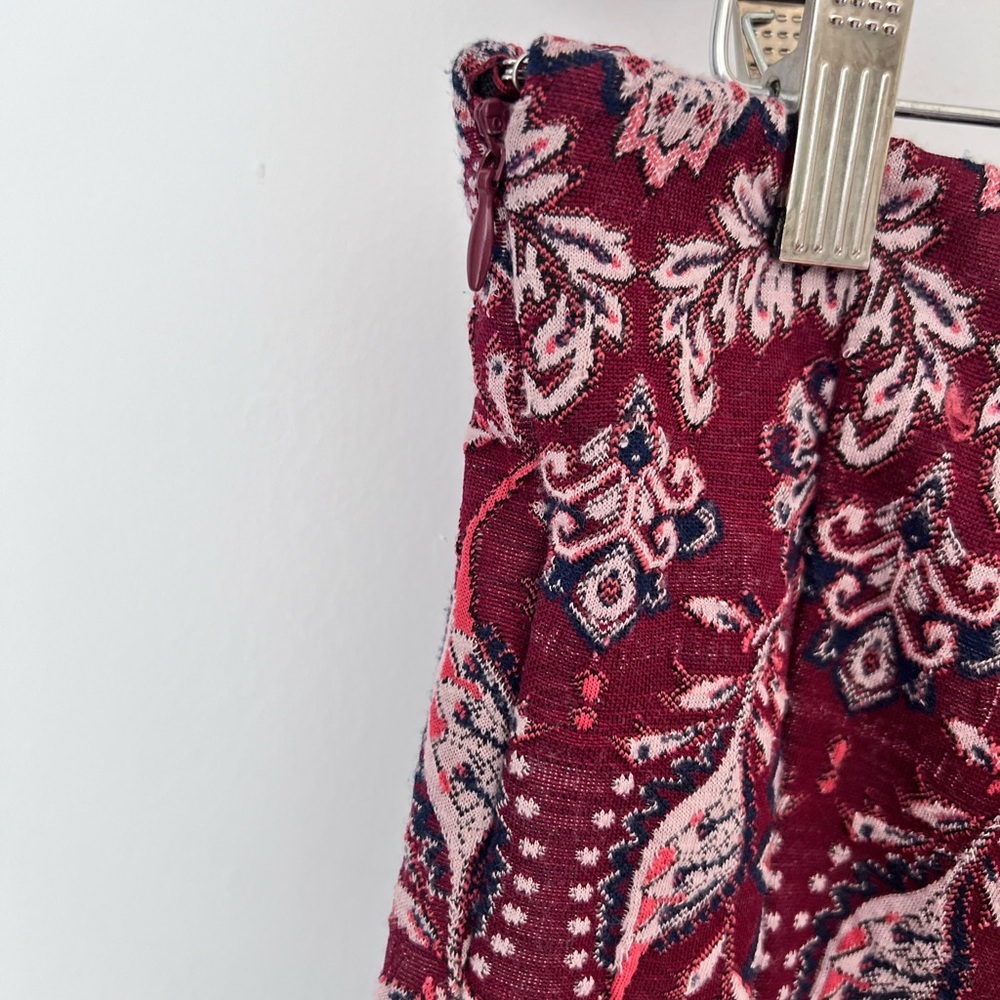 Anthropologie Flare Pants Burgundy Floral Jacquard Pull On‎ High Rise US 4 - Picture 5 of 7